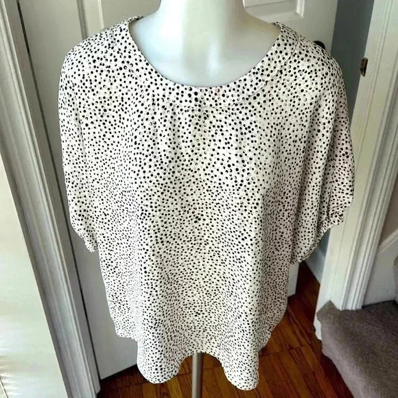 NWT size M NY&Co pink and black polka dot blouse top - Picture 1 of 6